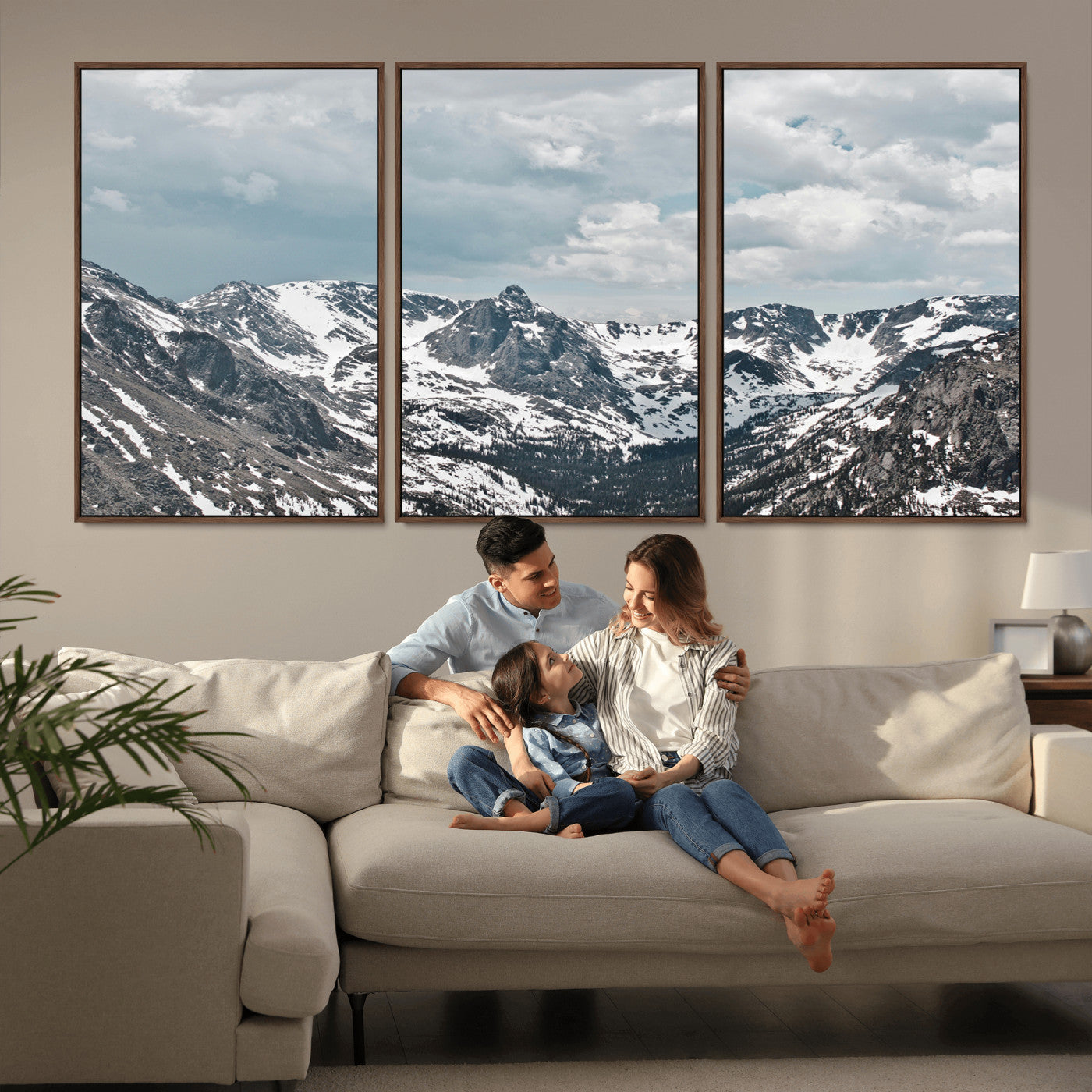 94074619-MGV-CV-36X24-Snowy Peaks Wall Art Canvas Print, Framed Alpine Wilderness Art Picture Print, Mountain Escape Perfect Winter Serenity Decor