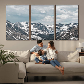 94074619-MGV-CV-36X24-Snowy Peaks Wall Art Canvas Print, Framed Alpine Wilderness Art Picture Print, Mountain Escape Perfect Winter Serenity Decor