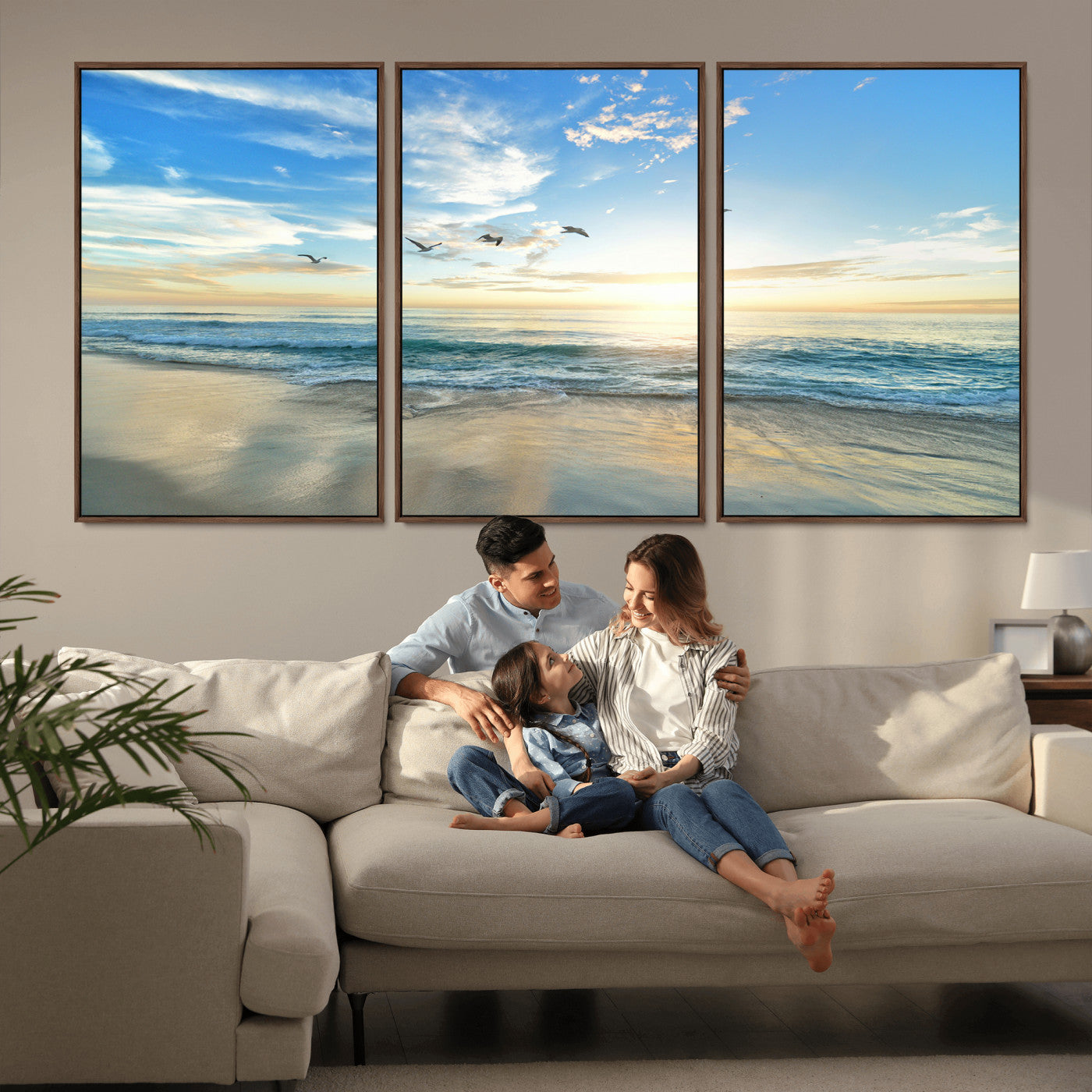 20708696-MGV-CV-36X24-Minimalist Seaside Wall Art Canvas Print, Framed Morning Glow Art Picture Print, Golden Reflections Perfect Coastal Minimalist