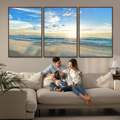 20708696-MGV-CV-36X24-Minimalist Seaside Wall Art Canvas Print, Framed Morning Glow Art Picture Print, Golden Reflections Perfect Coastal Minimalist