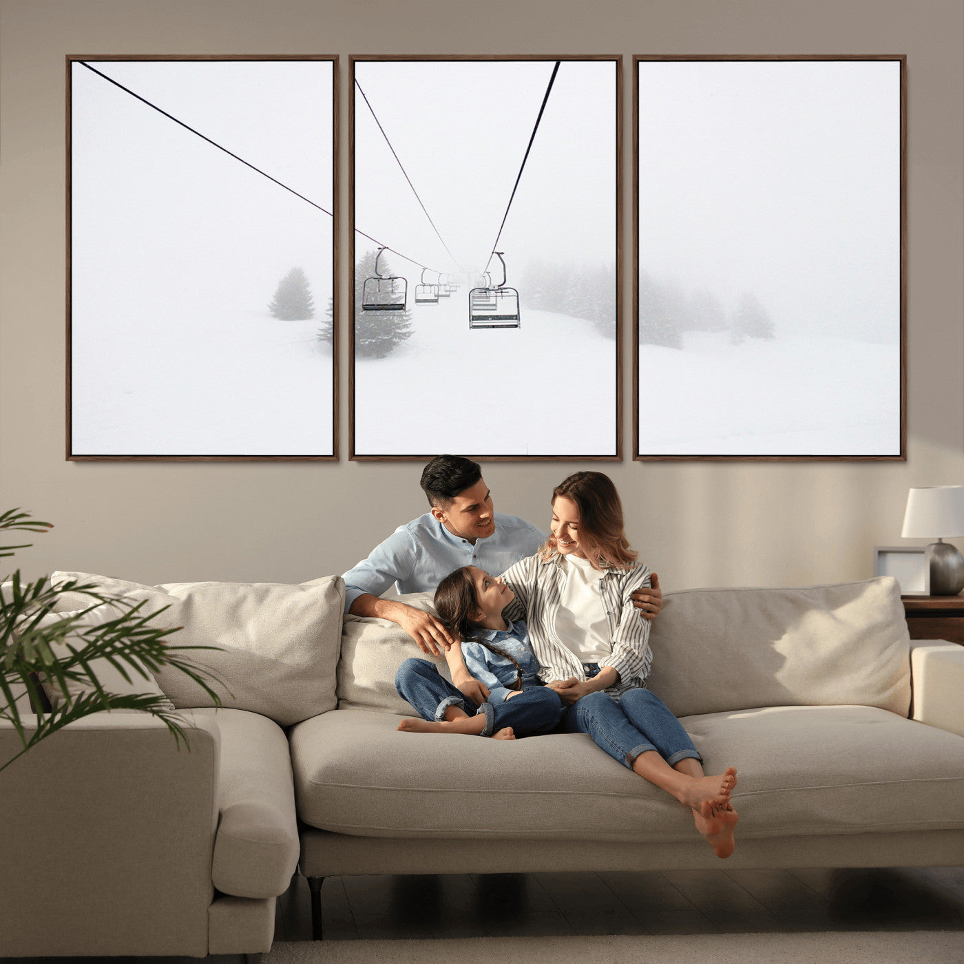 20216390-MGV-CV-36X24-Ski Lift Wall Art Canvas Print, Framed Snowy Landscape Art Picture Print, Alpine Adventure Perfect Nordic Minimalist Decor Artwork