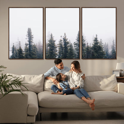 42364796-MGV-CV-36X24-Foggy Forest Wall Art Canvas Print, Framed Misty Pines Art Picture Print, Moody Woodland Perfect Scandinavian Minimalist Decor