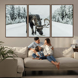 13316292-MGV-CV-36X24-Moose in Snow Wall Art Canvas Print, Framed Winter Wildlife Art Picture Print, Snowy Forest Scene Perfect Rustic Lodge Decor