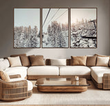 91534512-MGV-CV-36X24-Frosty Pines Wall Art Canvas Print, Framed Cozy Cabin View Art Picture Print, Ski Lift Ride Perfect Rustic Lodge Decor Artwork