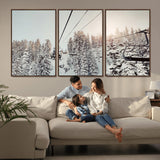 91534512-MGV-CV-36X24-Frosty Pines Wall Art Canvas Print, Framed Cozy Cabin View Art Picture Print, Ski Lift Ride Perfect Rustic Lodge Decor Artwork