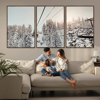 91534512-MGV-CV-36X24-Frosty Pines Wall Art Canvas Print, Framed Cozy Cabin View Art Picture Print, Ski Lift Ride Perfect Rustic Lodge Decor Artwork