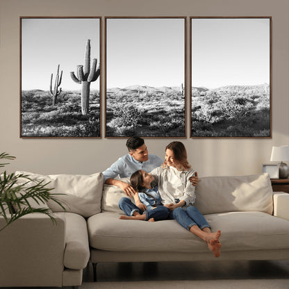 85205054-MGV-CV-36X24-Saguaro Cactus Wall Art Canvas Print, Framed Monochrome Landscape Art Picture Print, Scenic Arizona View Perfect Minimalist