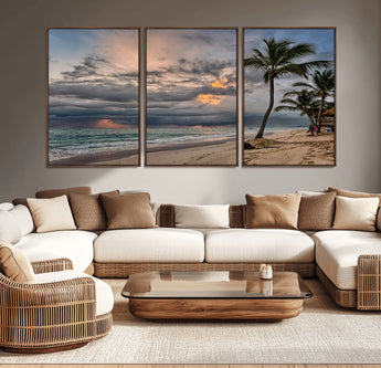 62574547-MGV-CV-36X24-Tropical Storm Wall Art Canvas Print, Framed Moody Beach Art Picture Print, Dramatic Sky Perfect Tropical Coastal Decor Artwork