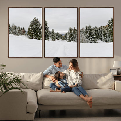 24581417-MGV-CV-36X24-Frosty Pines Wall Art Canvas Print, Framed Silent Snowfall Art Picture Print, Cozy Cabin Vibes Perfect Nordic Minimalist Decor