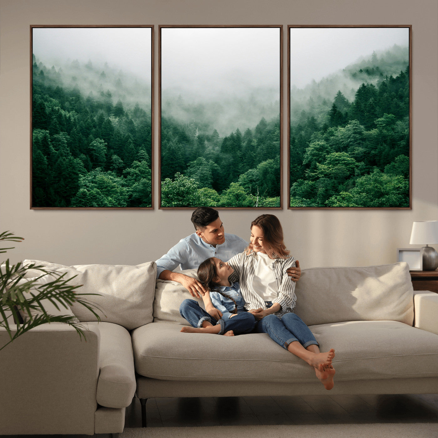 45265379-MGV-CV-36X24-Misty Forest Wall Art – Green Mountain Pine Tree Landscape Canvas Print, Nature Photography Artwork Home Decor for Bedroom, Living