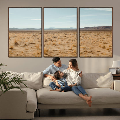 55918919-MGV-CV-36X24-Desert Landscape Wall Art – Golden Grass Plains and Mountain Horizon Canvas Print, Southwest Nature Photography Decor for Living