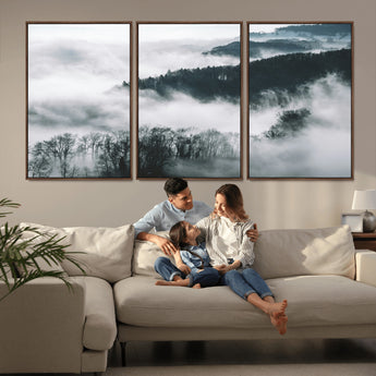 67569654-MGV-CV-36X24-Foggy Forest Wall Art – Mist Covered Hills and Trees Landscape Canvas Print, Moody Nature Photography Decor for Living Room,