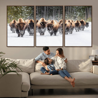 96906195-MGV-CV-36X24-Bison Herd Wall Art – American Buffalo Wildlife Photography Canvas Print, Winter Snow Scene Western Nature Decor for Living Room,