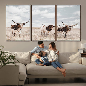 65621083-MGV-CV-36X24-Texas Longhorn Wall Art – Rustic Western Cattle Canvas Print, Southwestern Ranch Photography Decor for Living Room, Office,
