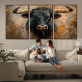 91615410-MGV-CV-36X24-Bull Wall Art – Rustic Western Longhorn Canvas Print, Powerful Abstract Animal Painting, Farmhouse Ranch Decor for Living Room,