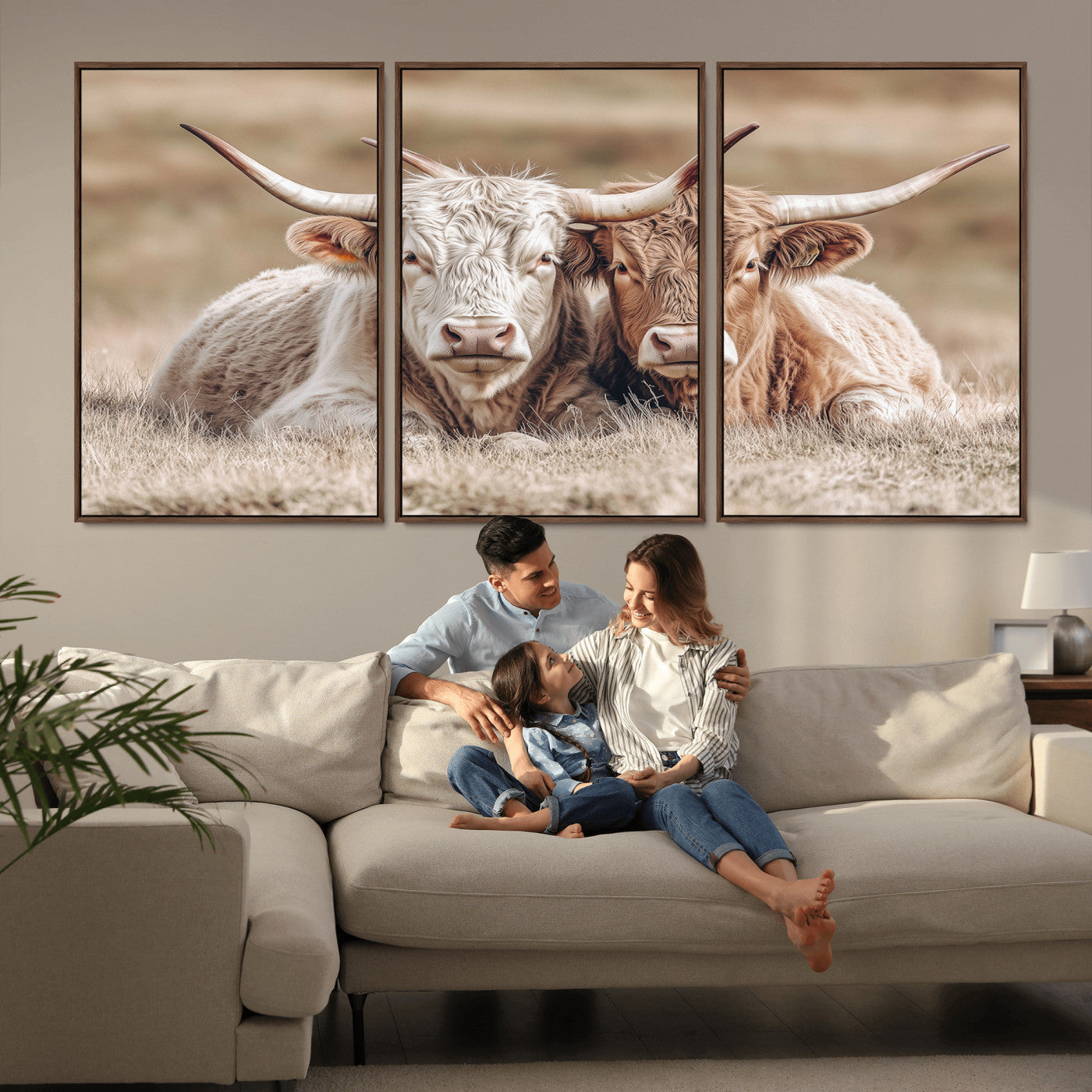 38651722-MGV-CV-36X24-Cow Wall Art – Rustic Longhorn Pair Canvas Print, Western Farmhouse Animal Painting, Country Ranch Decor for Living Room, Bedroom,