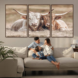 38651722-MGV-CV-36X24-Cow Wall Art – Rustic Longhorn Pair Canvas Print, Western Farmhouse Animal Painting, Country Ranch Decor for Living Room, Bedroom,
