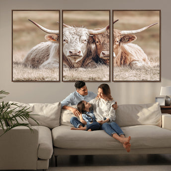 38651722-MGV-CV-36X24-Cow Wall Art – Rustic Longhorn Pair Canvas Print, Western Farmhouse Animal Painting, Country Ranch Decor for Living Room, Bedroom,