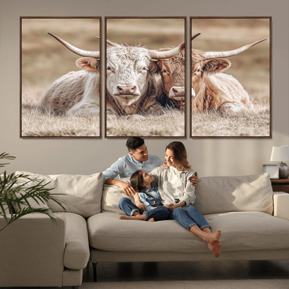 38651722-MGV-CV-36X24-Cow Wall Art – Rustic Longhorn Pair Canvas Print, Western Farmhouse Animal Painting, Country Ranch Decor for Living Room, Bedroom,