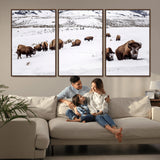 38217250-MGV-CV-36X24-Bison Herd Wall Art – Wildlife Canvas Print of Buffalo Winter Snow Scene, Rustic Western Lodge Décor, Farmhouse & Cabin Nature