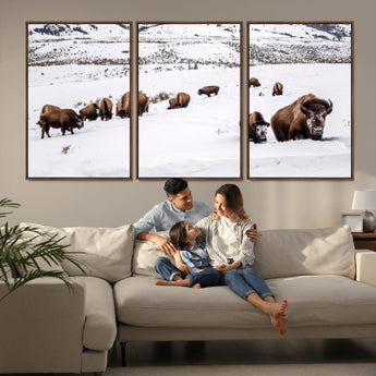 38217250-MGV-CV-36X24-Bison Herd Wall Art – Wildlife Canvas Print of Buffalo Winter Snow Scene, Rustic Western Lodge Décor, Farmhouse & Cabin Nature
