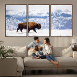 21623194-MGV-CV-36X24-Snow Bison Wall Art – Majestic Buffalo Wildlife Canvas Print, Winter Nature Décor for Rustic Living Room, Farmhouse, Cabin, Lodge