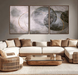 20066876-MGV-CV-36X24-Neutral Abstract Circle Wall Art – Modern Gray Beige Gold Canvas Print, Minimalist Geometric Painting for Bedroom, Living Room,