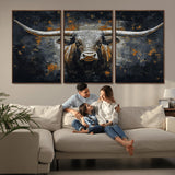 93195031-MGV-CV-36X24-Dark Longhorn Bull Wall Art – Western Steer Canvas Print, Moody Rustic Animal Painting for Man Cave, Ranch House, Office or Modern