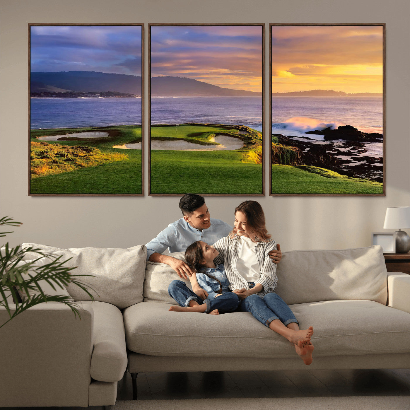 39644075-MGV-CV-36X24-Golf Course Wall Art – Coastal Sunset Canvas Print, Scenic Oceanfront Fairway Landscape Decor for Office, Man Cave, or Living Room