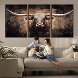 24779067-MGV-CV-36X24-Longhorn Bull Wall Art – Western Rustic Canvas Print, Bold Cowboy Cattle Painting for Ranch House, Farmhouse, Office, or Living