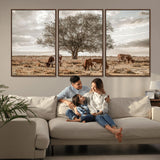 87590224-MGV-CV-36X24-Longhorn Cattle Wall Art – Rustic Western Landscape Canvas Print, Texas Farmhouse Prairie Scene for Living Room, Office, or Ranch