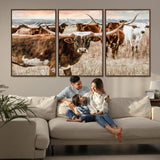 47758300-MGV-CV-36X24-Texas Longhorn Cattle Wall Art – Rustic Western Herd Canvas Print, Cowboy Ranch Farmhouse Decor for Living Room, Office, or