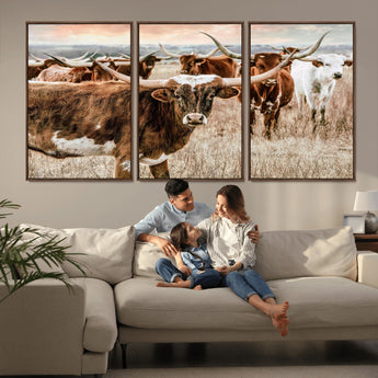 47758300-MGV-CV-36X24-Texas Longhorn Cattle Wall Art – Rustic Western Herd Canvas Print, Cowboy Ranch Farmhouse Decor for Living Room, Office, or
