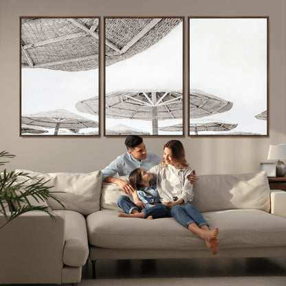 97043123-MGV-CV-36X24-Beach Umbrella Wall Art – Minimalist Coastal Canvas Print, Woven Parasol Summer Decor for Bedroom, Living Room, or Modern Beach