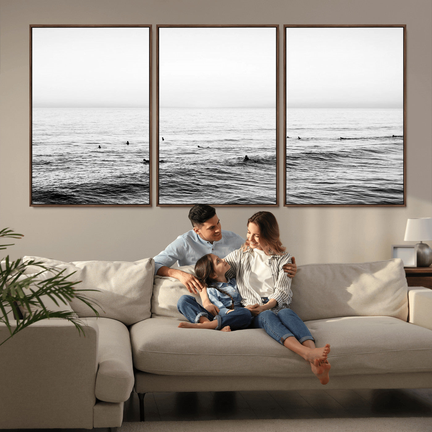 47208268-MGV-CV-36X24-Surfer Ocean Wall Art – Black and White Coastal Canvas Print, Minimalist Surfing Seascape Decor for Living Room, Bedroom, or Beach