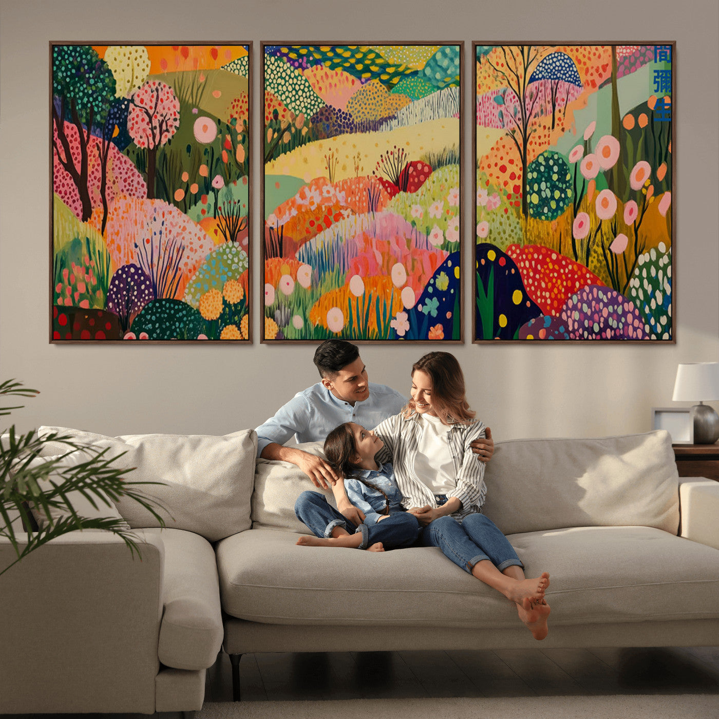 79636380-MGV-CV-36X24-Colorful Abstract Landscape Wall Art – Vibrant Hills and Flowers Canvas Print, Modern Whimsical Artwork for Living Room, Bedroom,