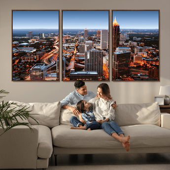 25096967-MGV-CV-36X24-Atlanta Skyline Wall Art – Vibrant Cityscape Canvas Print, Modern Night Lights Urban Decor for Office, Living Room, or Apartment