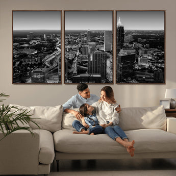 46578567-MGV-CV-36X24-Atlanta Skyline Wall Art – Black and White Cityscape Canvas Print, Modern Urban Night Decor for Office, Living Room, or Apartment