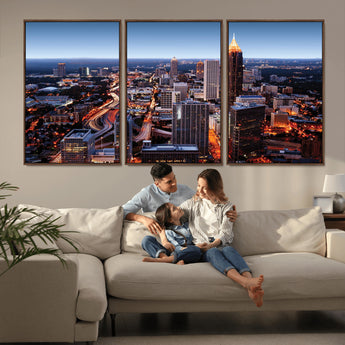 81886632-MGV-CV-36X24-Atlanta Skyline Wall Art – Vibrant City Lights Canvas Print, Modern Urban Cityscape Decor for Living Room, Office, or Apartment