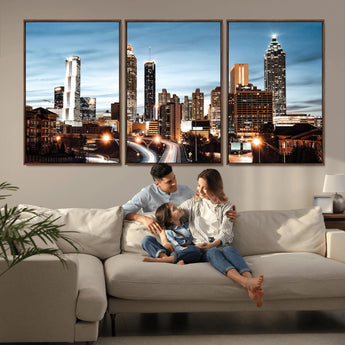 23859158-MGV-CV-36X24-Atlanta Skyline Wall Art – Modern Cityscape Canvas Print with Night Lights and Traffic Trails, Urban Decor for Office, Apartment,