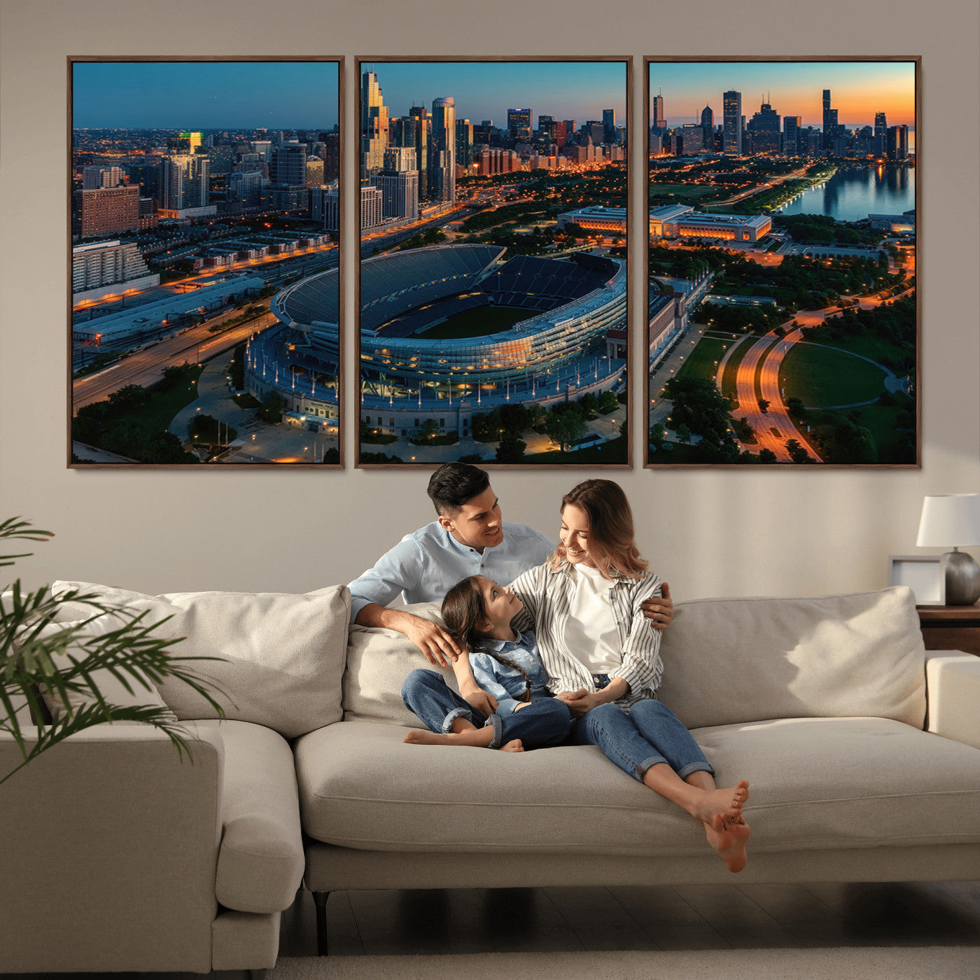 36690345-MGV-CV-36X24-Soldier Field Wall Art – Chicago Bears Stadium Aerial Night Canvas Print, City Skyline Football Decor for Living Room, Office, or