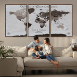 43749658-MGV-CV-36X24-Welcome to Great Adventure World Map Wall Art – Charcoal Gray Canvas Print, Rustic Travel Decor for Living Room, Study, Office or