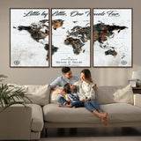 88337180-MGV-CV-36X24-Little by Little One Travels Far Tolkien Quote World Map Rustic Black Brown Adventure Wall Art Canvas Print for Home Office Living