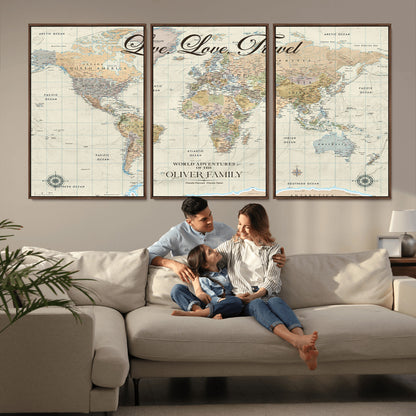 19479008-MGV-CV-36X24-Live Love Travel Wall Art – Detailed World Map Canvas Print, Adventure Decor for Living Room, Office or Bedroom, Travel Gift for