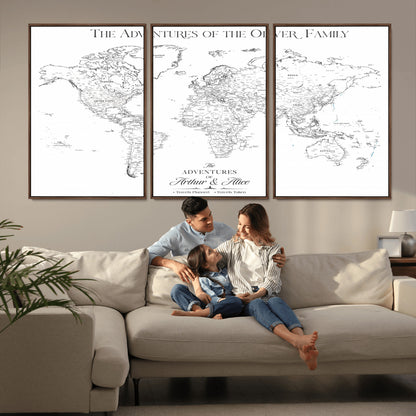 21029247-MGV-CV-36X24-Minimalist World Map Wall Art – Black and White Travel Adventure Print, Modern Family Travel Map Decor for Living Room, Bedroom,