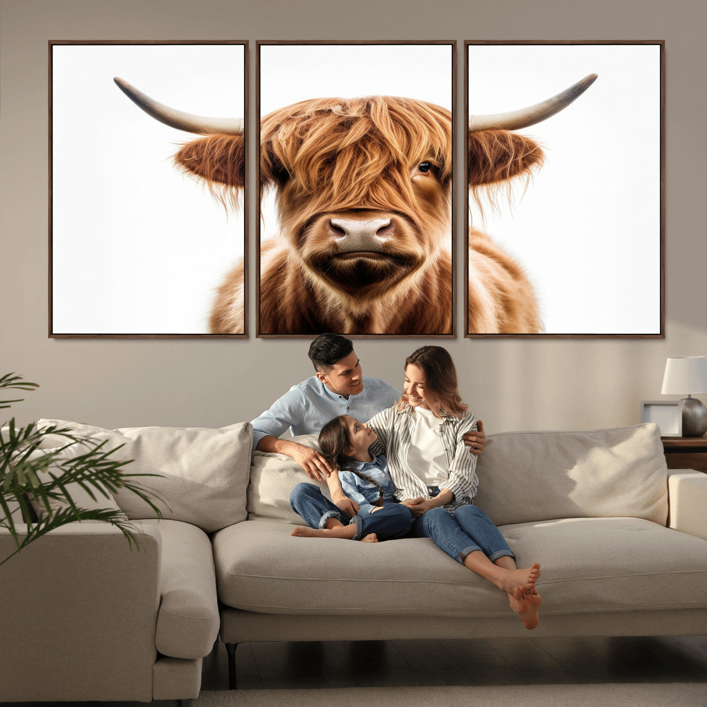 637908607-MGV-FC-93X47-3P_Black-Highland Cow Wall Art Print – Rustic Farmhouse Animal Portrait, Scottish Highland Cattle Canvas, Modern Country Wall Decor for