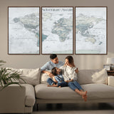 TEST111-MGV-CV-36X24-Personalized Adventure Awaits Push Pin World Map – Custom Framed Travel Tracker Canvas Wall Art for Home, Office