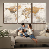99422096-MGV-CV-36X24-Adventure Awaits World Map Wall Art – Neutral Beige Canvas Print, Modern Travel Inspired Wall Decor for Living Room, Bedroom or