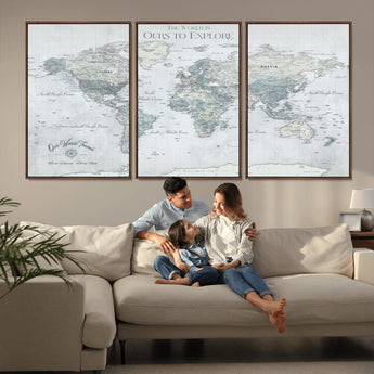 94249974-MGV-CV-36X24-Ours Explore World Map Wall Art – Modern Travel Canvas Print, Neutral Adventure Decor for Living Room, Office, Study, Bedroom,