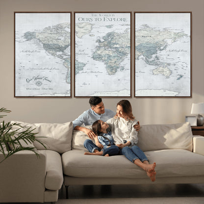 94249974-MGV-CV-36X24-Ours Explore World Map Wall Art – Modern Travel Canvas Print, Neutral Adventure Decor for Living Room, Office, Study, Bedroom,